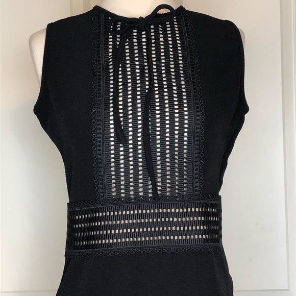 SANDRO Dress 2 Black Eyelet Tie Bow A-line Tulip Sleeveless Paris XS cocktail - Picture 2 of 8